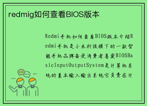 redmig如何查看BIOS版本